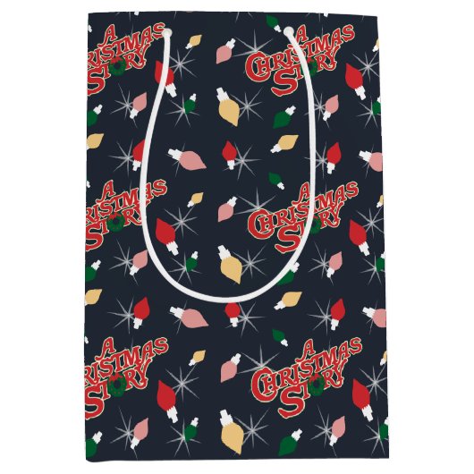 クリスマスストーリー |クリスマスライトパターン ミディアムペーパーバッグ (正面)