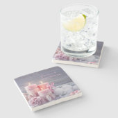 クリスマスストーンのコースター、ピンクのクリスマス ストーンコースター (横)