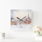 クリスマススノーウィンターワンダーランドビレッジランドスケープ スクエア壁時計 (ホーム)
