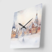 クリスマススノーウィンターワンダーランドビレッジランドスケープ スクエア壁時計 (傾斜)