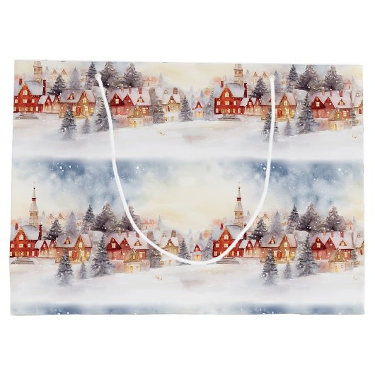 クリスマススノーウィンターワンダーランドビレッジランドスケープ ラージペーパーバッグ (裏面)