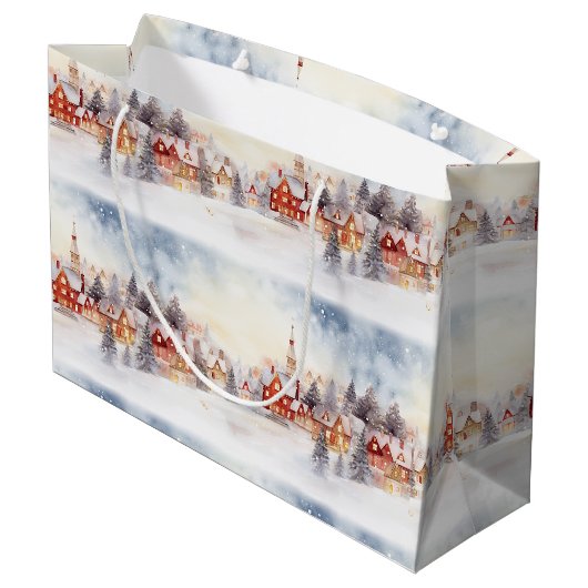 クリスマススノーウィンターワンダーランドビレッジランドスケープ ラージペーパーバッグ (裏面アングル)