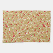 クリスマススノーウィーインターベリー | 金ゴールド/赤/白 キッチンタオル (横)