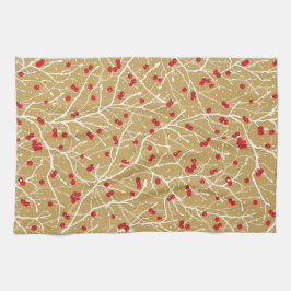 クリスマススノーウィーインターベリー | 金ゴールド/赤/白 キッチンタオル