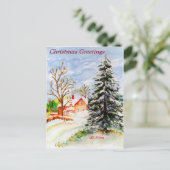 クリスマススノーウィーウィンターシーンウォーターカラーのホーム シーズンポストカード (スタンド正面)