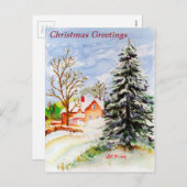 クリスマススノーウィーウィンターシーンウォーターカラーのホーム シーズンポストカード (正面/裏面)