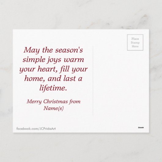 クリスマススノーウィーウィンターシーンウォーターカラーのホーム シーズンポストカード (裏面)