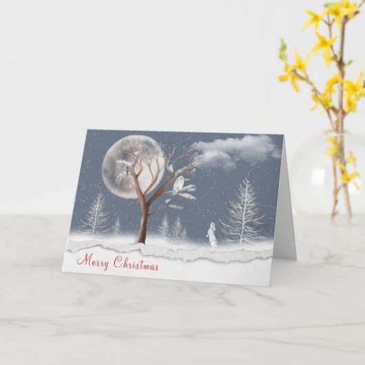 クリスマススノーウィークフクロウとウサギ カード (黄色い花)