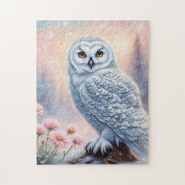 クリスマススノーウィークフクロウ、ピンクの花。 ジグソーパズル