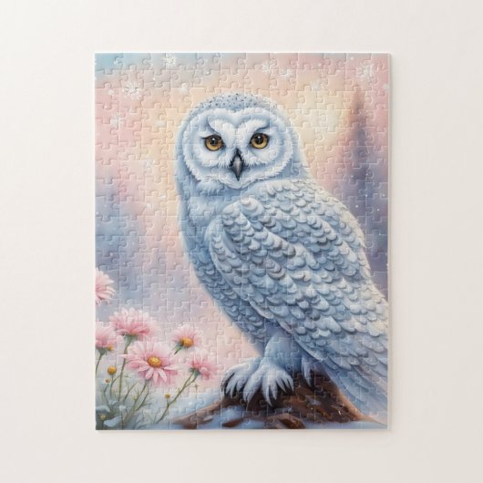 クリスマススノーウィークフクロウ、ピンクの花。 ジグソーパズル (縦)