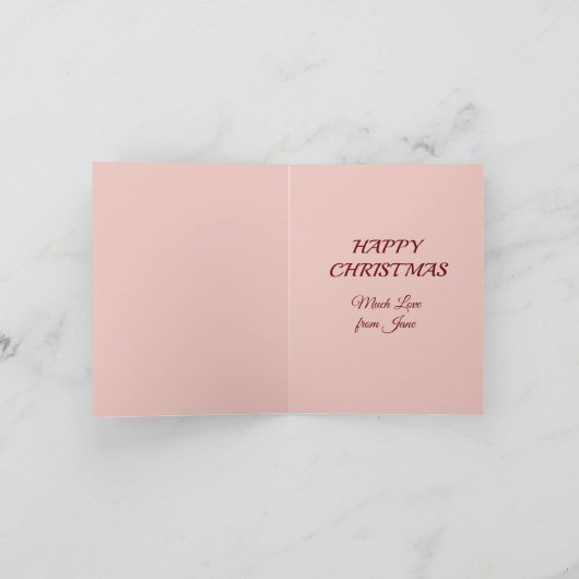 クリスマススノーウィークフクロウ、ピンクの花。編集可能文字 ノートカード (内部)