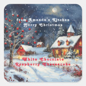 クリスマススノーウィーコテージ満月 スクエアシール (正面)