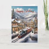 クリスマススノーウィーシティランドスケープホリデーグリーティング シーズンカード (正面)