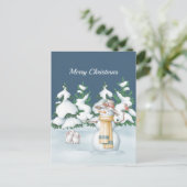 クリスマススノーウーマンうさぎ木の雪水色 シーズンポストカード (スタンド正面)