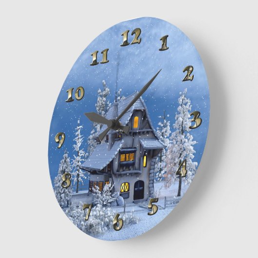 クリスマススノーオンジンジャーブレッドハウス ラージ壁時計 (傾斜)