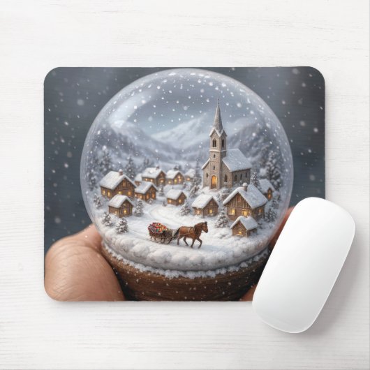 クリスマススノーグローブの中の冬の村 マウスパッド (マウス)