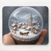 クリスマススノーグローブの中の冬の村 マウスパッド (正面)