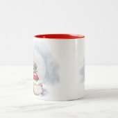 クリスマススノーグローブの水色イラストレーション ツートーンマグカップ (中央)