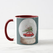 クリスマススノーグローブの水色イラストレーション マグカップ (左)