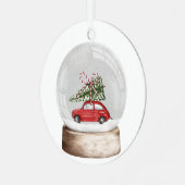 クリスマススノーグローブの水色イラストレーション メタルオーナメント (正面左)