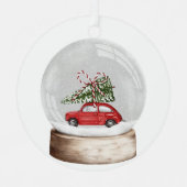クリスマススノーグローブの水色イラストレーション メタルオーナメント (正面)