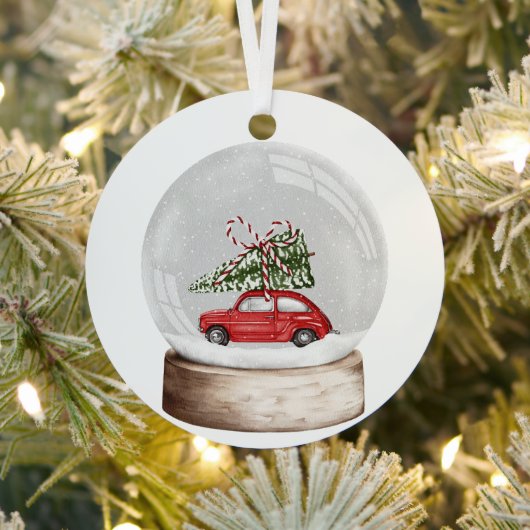 クリスマススノーグローブの水色イラストレーション メタルオーナメント (インサイチュ)