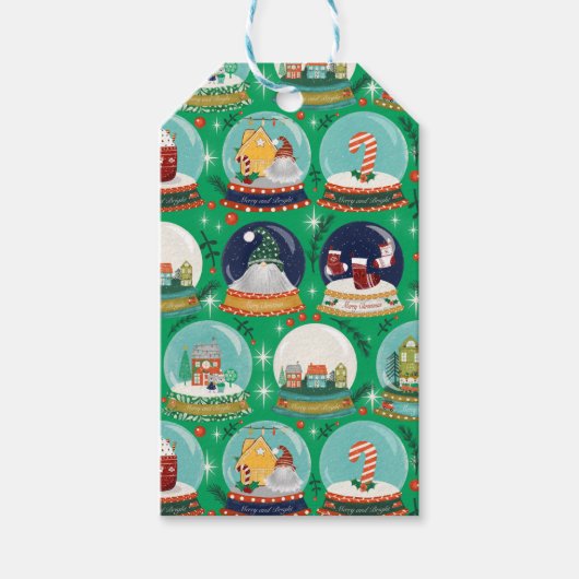 クリスマススノーグローブグリーン – ウッドランドクリスマス ギフトタグ (正面)
