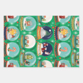 クリスマススノーグローブグリーン – ウッドランドクリスマス ラッピングペーパーシート (正面2)