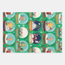 クリスマススノーグローブグリーン – ウッドランドクリスマス ラッピングペーパーシート