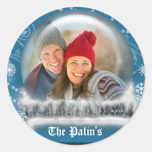 クリスマススノーグローブテンプレート封筒用シール ラウンドシール (正面)