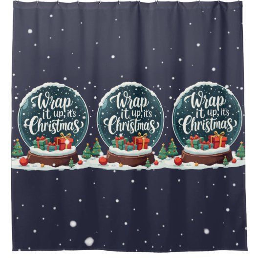 クリスマススノーグローブデザイン シャワーカーテン (正面)