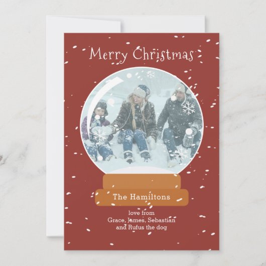 クリスマススノーグローブフォトカパーソナライズされたード 招待状 (正面)