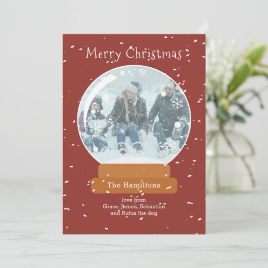 クリスマススノーグローブフォトカパーソナライズされたード 招待状 (スタンド正面)