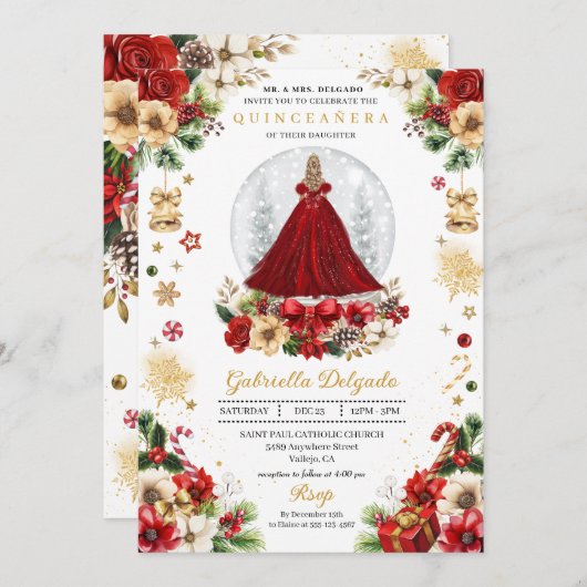 クリスマススノーグローブプリンセスウィンターキンセアニラ 招待状 (正面/裏面)