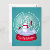 クリスマススノーグローブ雪だるま（鳥）ショウジョウコウカンチョウレッドバード ポストカード (正面/裏面)