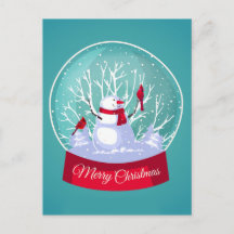 クリスマススノーグローブ雪だるま（鳥）ショウジョウコウカンチョウレッドバード