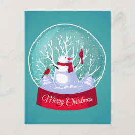 クリスマススノーグローブ雪だるま（鳥）ショウジョウコウカンチョウレッドバード ポストカード