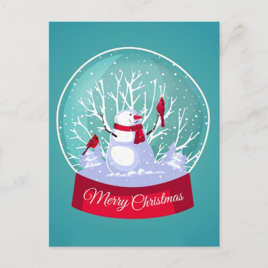 クリスマススノーグローブ雪だるま(鳥)ショウジョウコウカンチョウレッドバード ポストカード (正面)