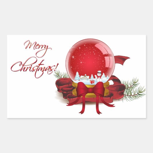 クリスマススノーグローブ 長方形シール (正面)