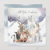 クリスマススノーシーンホリデー名のパーソナライズ シーズンカード (正面/裏面)