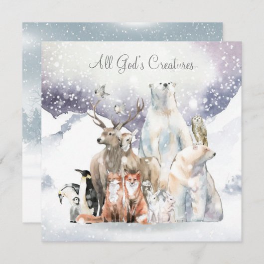 クリスマススノーシーンホリデー名のパーソナライズ シーズンカード (正面/裏面)