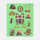 クリスマススノースキーオッターカップル屋外ミントグリーン フリースブランケット (正面)