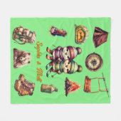 クリスマススノースキーオッターカップル屋外ミントグリーン フリースブランケット (正面(横))