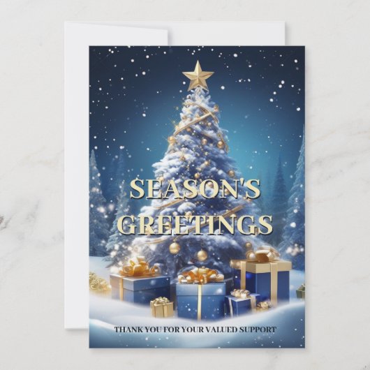 クリスマススノーツリーブルーホワイトビジネスDIY写真 シーズンカード (正面)