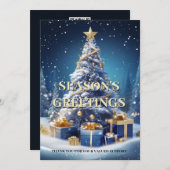 クリスマススノーツリーブルーホワイトビジネスDIY写真 シーズンカード (正面/裏面)