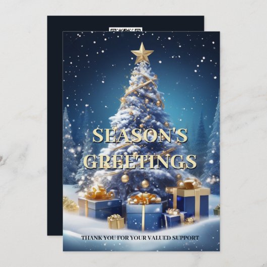 クリスマススノーツリーブルーホワイトビジネスDIY写真 シーズンカード (正面/裏面)