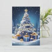クリスマススノーツリーブルーホワイトビジネスDIY写真 シーズンカード (スタンド正面)