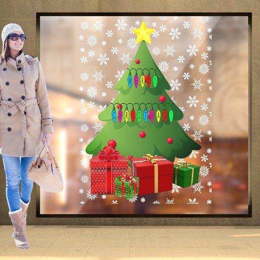 クリスマススノーツリープレゼントホームストアフロントビニル ウィンドウサイン