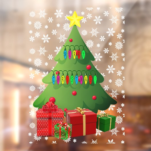 クリスマススノーツリープレゼントホームストアフロントビニル ウィンドウサイン (シート2)