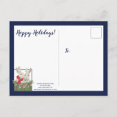 クリスマススノーバニーラビットダークブルーホリーベリー シーズンポストカード (裏面)